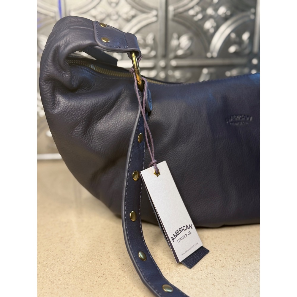 American Leather Co Notting Hill Convertible Crossbody Dark Navy Blue Hobo Bag - Picture 2 of 8